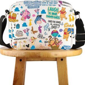 Cartoon Bear Crossbody Bag Cotton Linen Small Travel Pouch Unisex